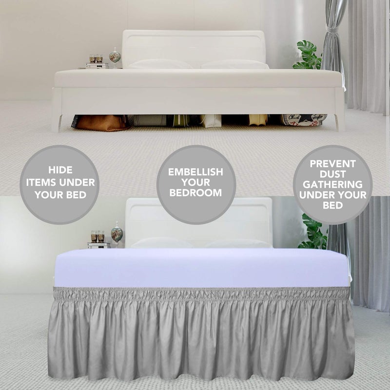PureFit Wrap Around Ruffled Bed Skirt with Adjustable Elastic Belt - 18 Inch Drop Easy to Put On, Wrinkle Free Bedskirt Dust Ruffles, Bed Frame Cover for Queen, King and C-King Size Beds, Light Gray - Image 3